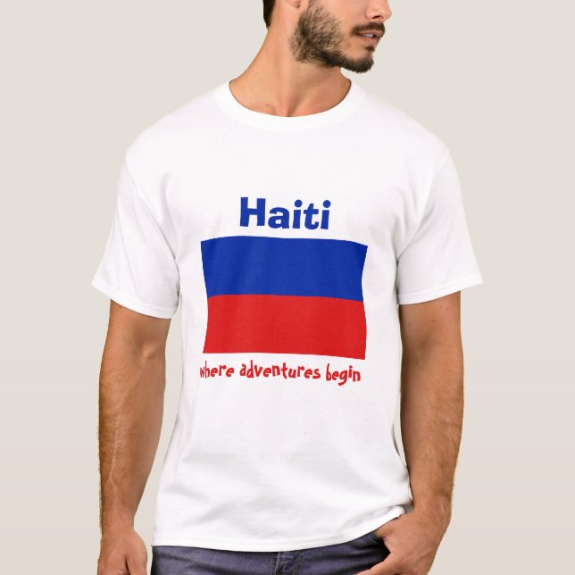 Haiti Flag + Map + Text T-Shirt (Front)