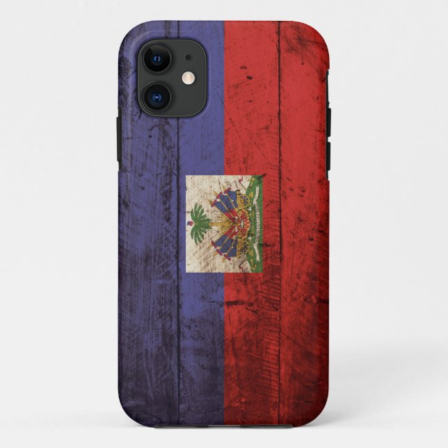 Haiti Flag on Old Wood Grain Case-Mate iPhone Case (Back)