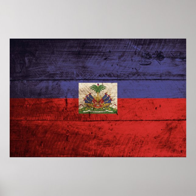 Haiti Flag on Old Wood Grain Poster (Front)