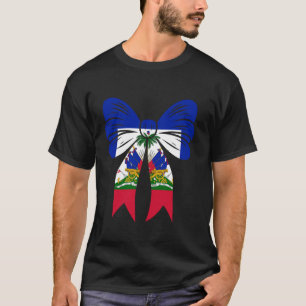 Haiti Girl Coquette Bow Ribbon Pride Haitian Flag  T-Shirt