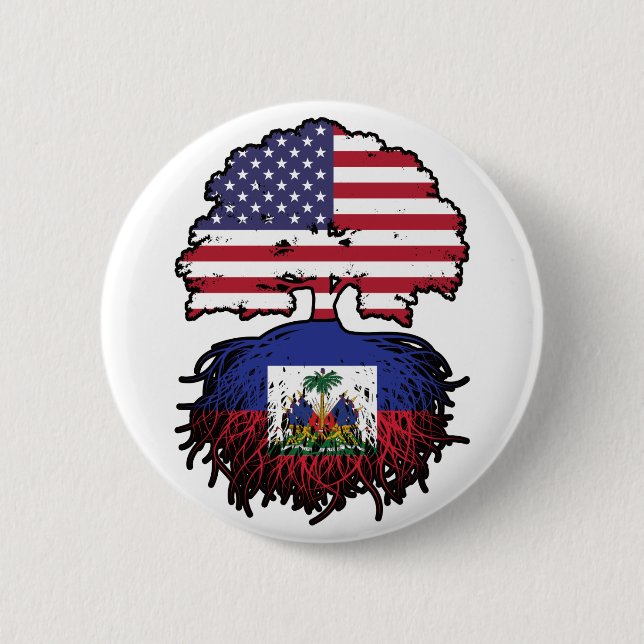 Haiti Haitian American USA Tree Roots Flag 2 Inch Round Button (Front)