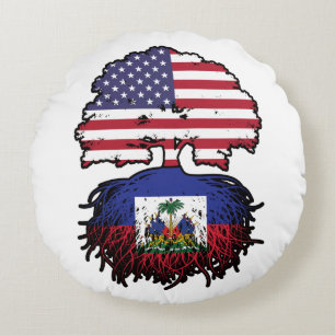 Haiti Haitian American USA Tree Roots Flag Round Pillow