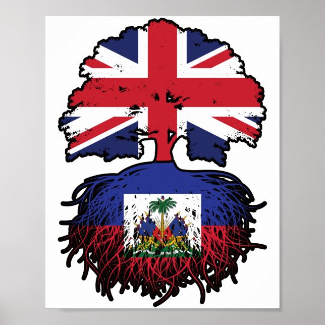 Haiti Haitian British UK Tree Roots Flag Poster (Front)