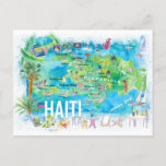 Haiti Illustrated Island Travel Map with Roads  Postcard<br><div class="desc">Haiti Illustrated Island Travel Map with Roads and Highlights</div>