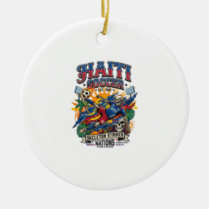Haiti Soccer Skeleton Striker Nations Poster Style Ceramic Ornament