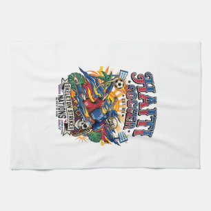 Haiti Soccer Skeleton Striker Nations Poster Style Kitchen Towel