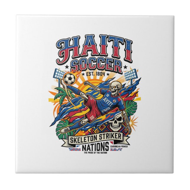Haiti Soccer Skeleton Striker Nations Poster Style Tile (Front)