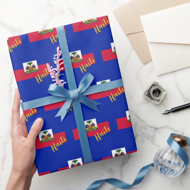 Haiti Wrapping Paper, Blue, Haitian Flag patriots Wrapping Paper (Gifting)