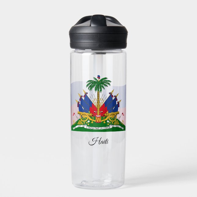Haitian Coat of Arms, Flag, Haiti Water Bottle (Front)