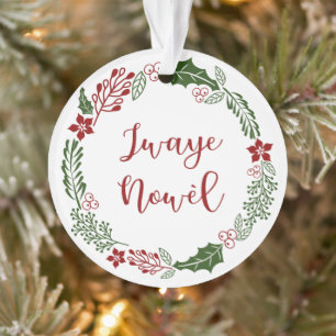 Haitian Creole Merry Christmas Wreath Jwaye Nowèl Ornament
