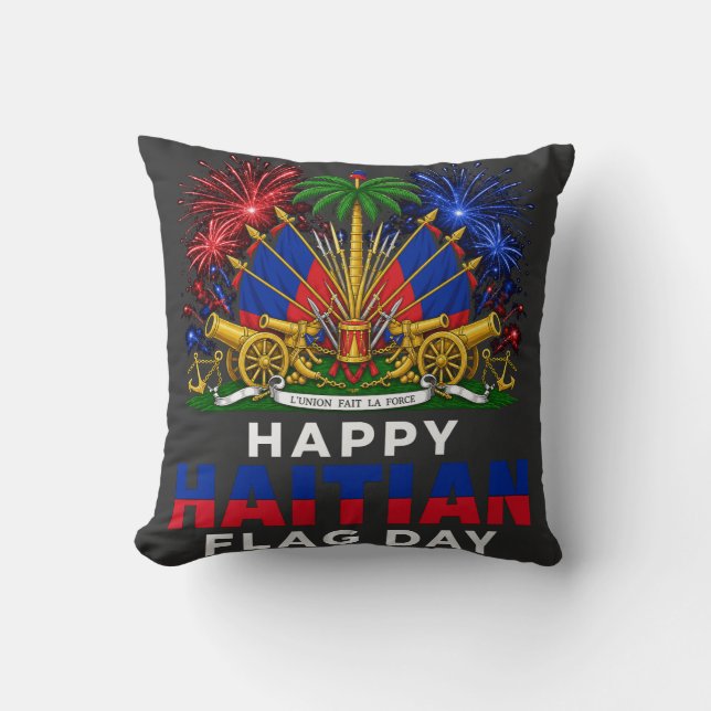 Haitian Flag Day Pride – Ayiti Design Throw Pillow (Front)