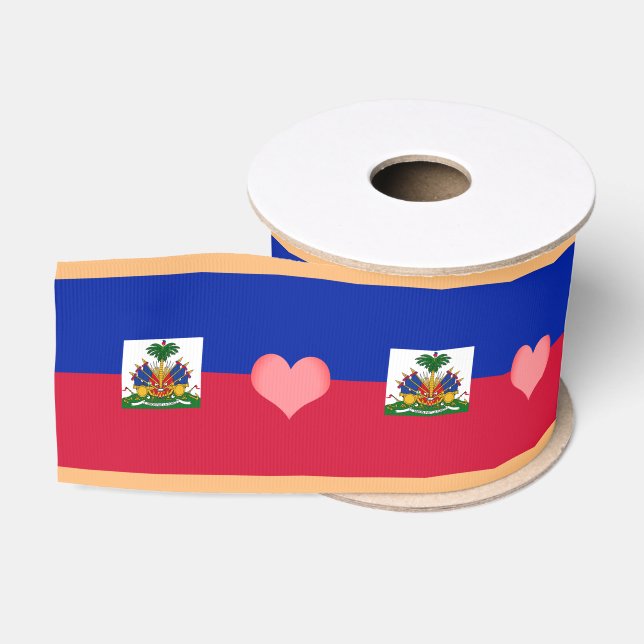 Haitian Flag & Heart, love Haiti holiday/sports Grosgrain Ribbon (Spool)
