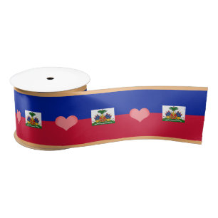 Haitian Flag & Heart, love Haiti holiday/sports Satin Ribbon