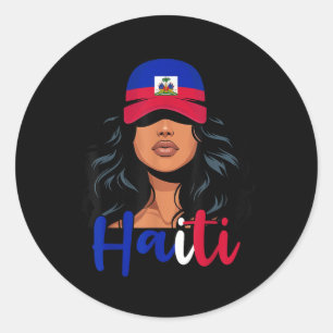Haitian Girl Haiti Flag Proud Haitienne Women Hait Classic Round Sticker