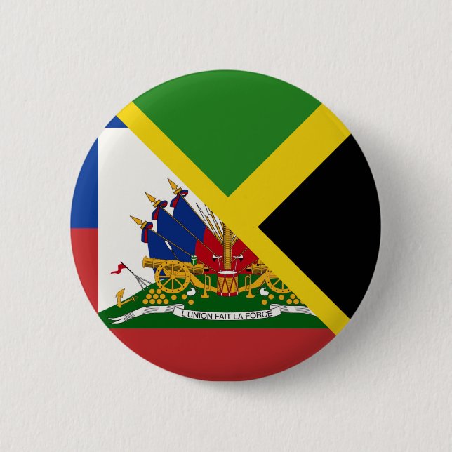 Haitian Jamaican Flag | Half Jamaica Haiti 2 Inch Round Button (Front)