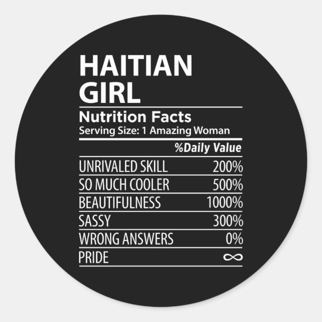 Haitian Nutrition Facts Haiti Classic Round Sticker (Front)