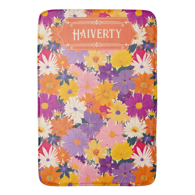 Haiverty Crowded Blooms Modern Floral Bath Mat (Front Vertical)