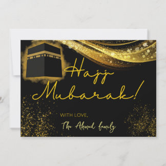 Hajj Mubarak with black and golden accents Card