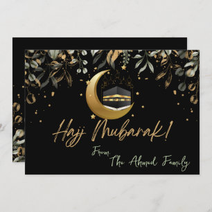 Hajj Mubarak with Black with gold & green leaves  Card