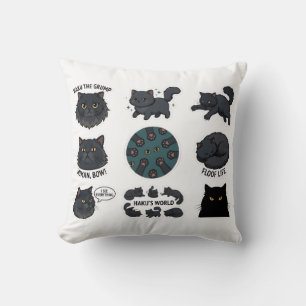 Haku The Grumpy Black Cat Sticker Pack Throw Pillow