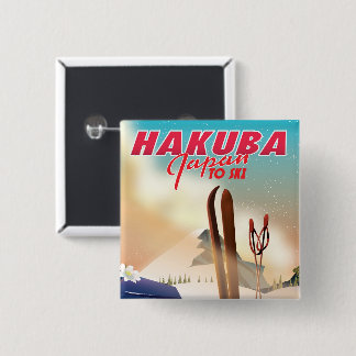 Hakuba Japanese travel poster. 2 Inch Square Button
