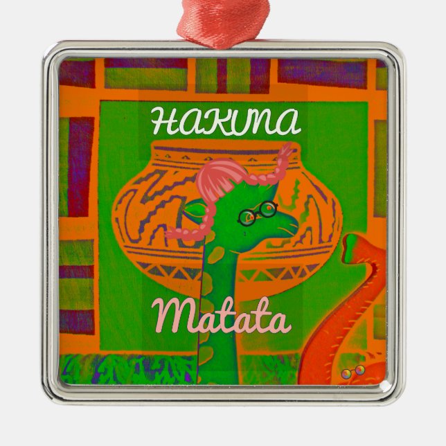 Hakuna Giraffe Art Print Metal Ornament (Front)