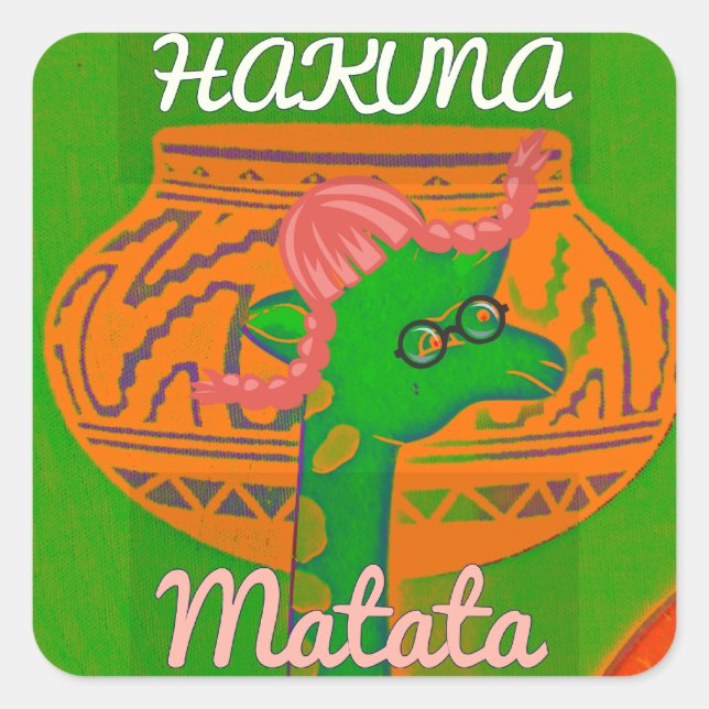 Hakuna Giraffe Art Print Square Sticker (Front)