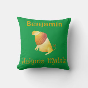 Hakuna Matata African lion Green and Gold Throw Pillow