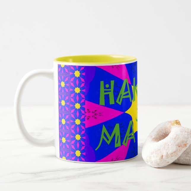 Hakuna Matata Beautiful Amazing Design Colours Two-Tone Coffee Mug (With Donut)