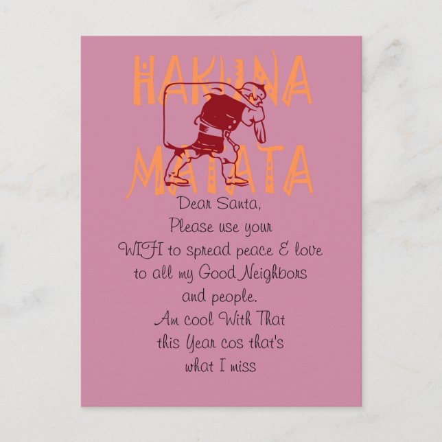 Hakuna Matata Dear Santa Post Card (Front)
