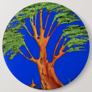 Hakuna Matata Eco Blue Green Acacia Tree. 6 Inch Round Button