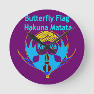  "Hakuna Matata Kenya" Butterfly Art Print/Graphic Round Clock