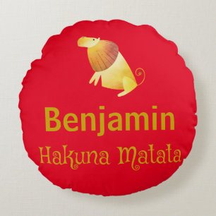 Hakuna Matata Lion Red Round Pillow