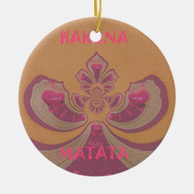 Hakuna Matata Merry Christmas lovely hearts design Ceramic Ornament (Front)