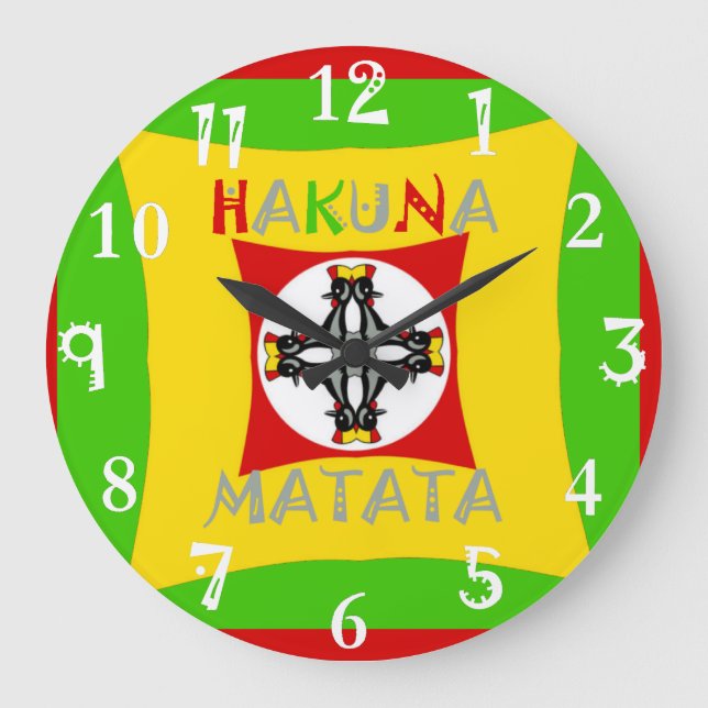 Hakuna Matata Rasta Colour Red Golden Green Large Clock (Front)