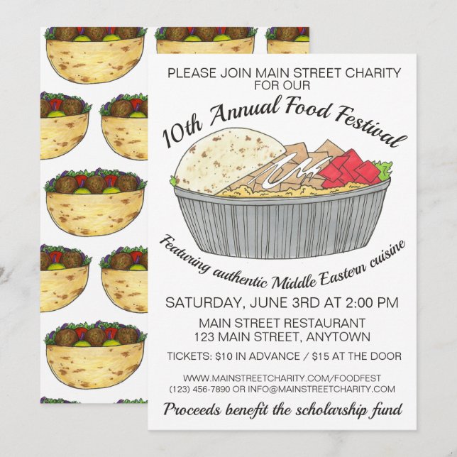 Halal Chicken Rice Middle Eastern Food Festival Invitation (Front/Back)