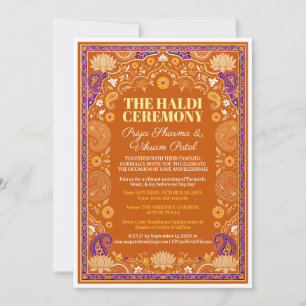 Haldi Function Invitation Orange Purple Floral
