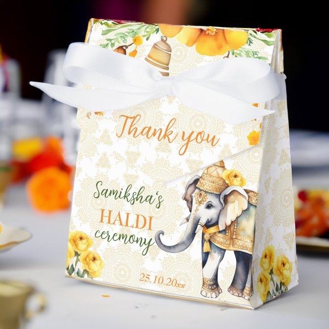 Haldi Indian wedding elephant yellow flowers favou Favor Box (Haldi Indian wedding cute decorated elephant yellow flowers favors personalized  Favor Box)