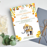 Haldi Indian wedding elephant yellow flowers