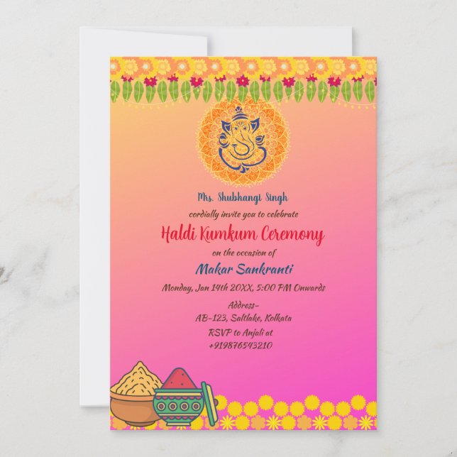 Haldi Kumkum Ceremony Invitation (Front)