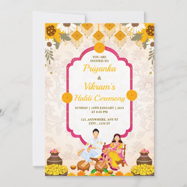Haldi Night Invitation Card, Maiyan Card (Front)