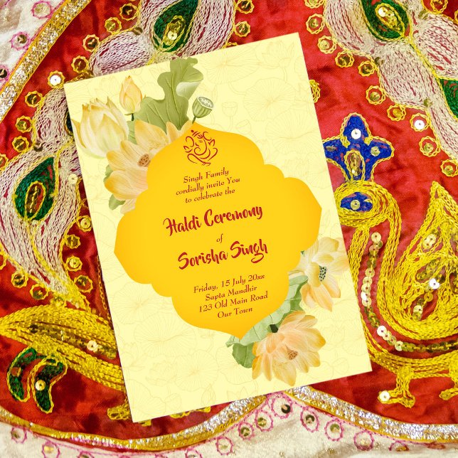 Haldi pithi fleurs de lotus jaune invitation modèl (Créateur téléchargé)