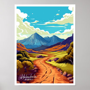 Haleakala Hawaii travel Vintage illustration Poster