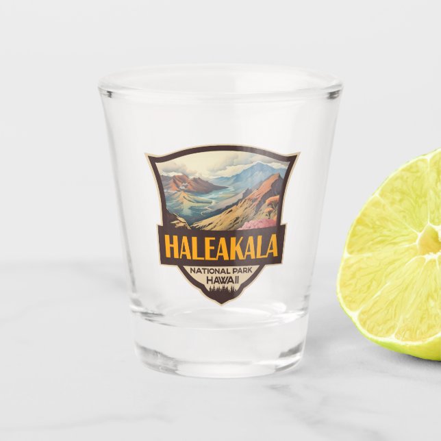 Haleakala National Park Illustration Retro Badge Shot Glass (Front)