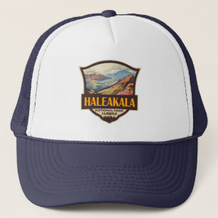 Haleakala National Park Illustration Retro Badge Trucker Hat