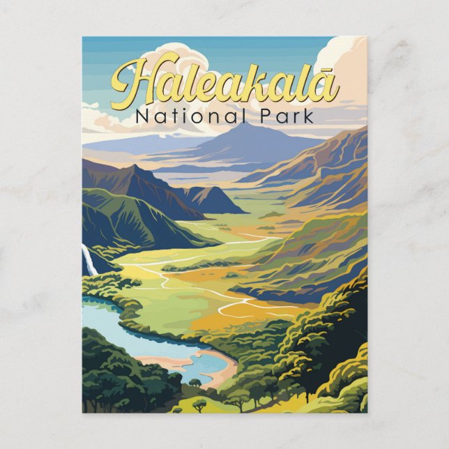 Haleakala National Park Illustration Retro Postcard (Front)