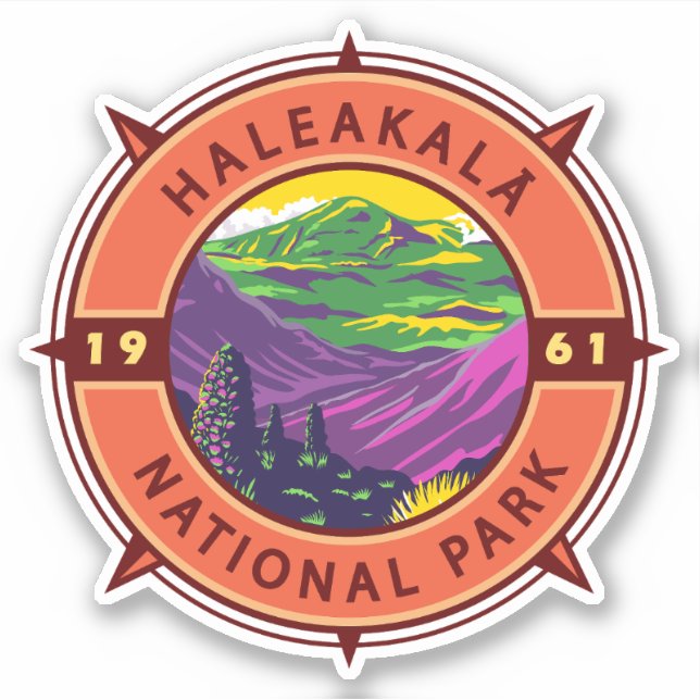 Haleakala National Park Retro Compass Emblem  (Front)