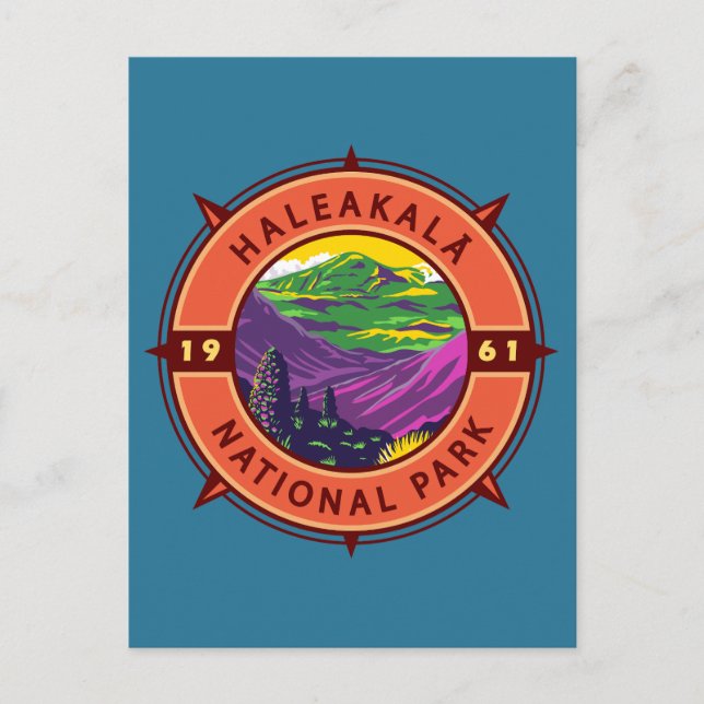 Haleakala National Park Retro Compass Emblem Postcard (Front)