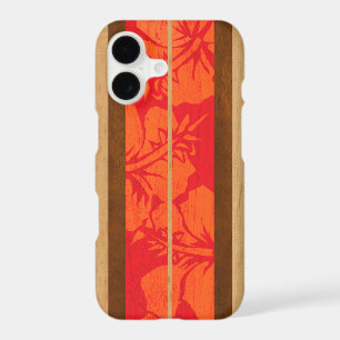 Haleiwa Surfboard Faux Wood Hibiscus in Red
