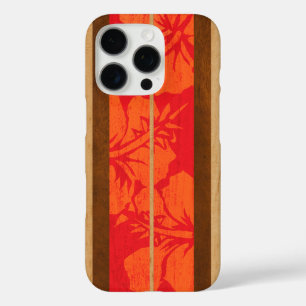 Haleiwa Surfboard Faux Wood Hibiscus in Red iPhone 16 Pro Case